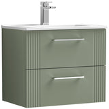 Nuie Deco 600mm Wall Hung 2 Drawer Vanity Unit & Basin Satin Green DPF893B