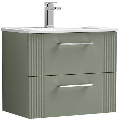Nuie Deco 600mm Wall Hung 2 Drawer Vanity Unit & Basin Satin Green DPF893B