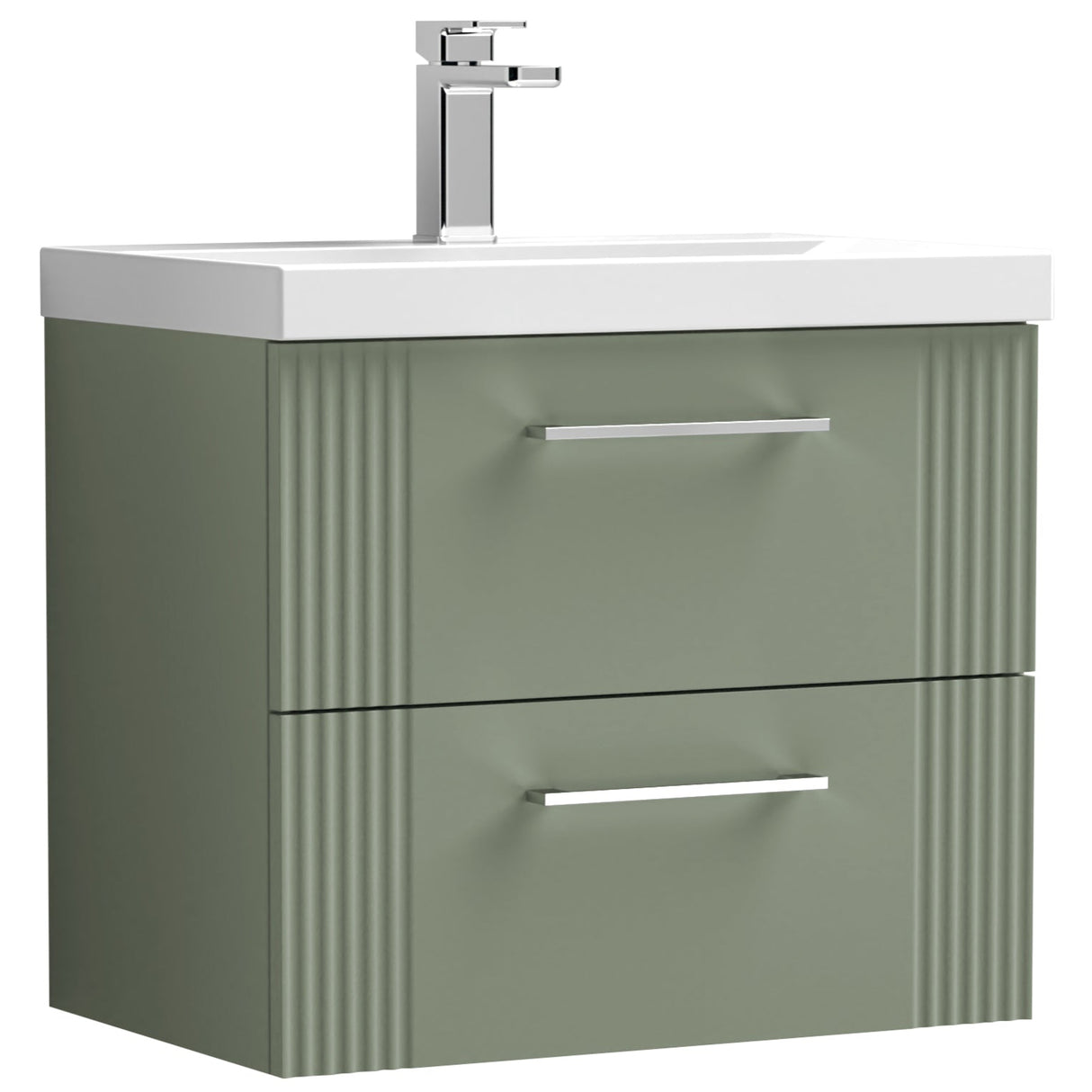 Nuie Deco 600mm Wall Hung 2 Drawer Vanity Unit & Basin Satin Green DPF893D