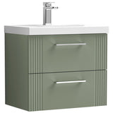 Nuie Deco 600mm Wall Hung 2 Drawer Vanity Unit & Basin Satin Green DPF893D