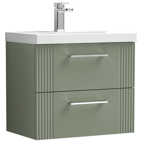 Nuie Deco 600mm Wall Hung 2 Drawer Vanity Unit & Basin Satin Green DPF893D