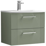 Nuie Deco 600mm Wall Hung 2 Drawer Vanity Unit & Basin Satin Green DPF893G