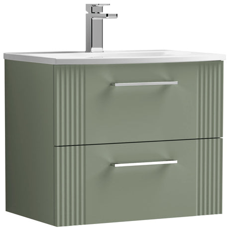 Nuie Deco 600mm Wall Hung 2 Drawer Vanity Unit & Basin Satin Green DPF893G