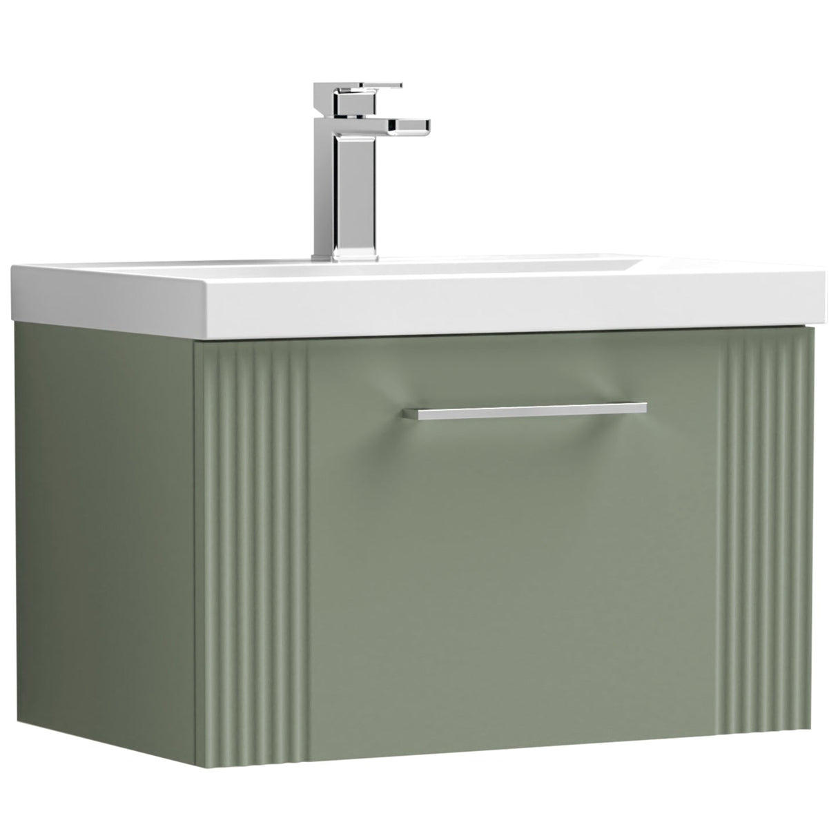 Nuie Deco 600mm Wall Hung 1 Drawer Vanity Unit & Basin Satin Green DPF894A