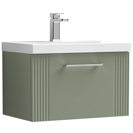 Nuie Deco 600mm Wall Hung 1 Drawer Vanity Unit & Basin Satin Green DPF894A