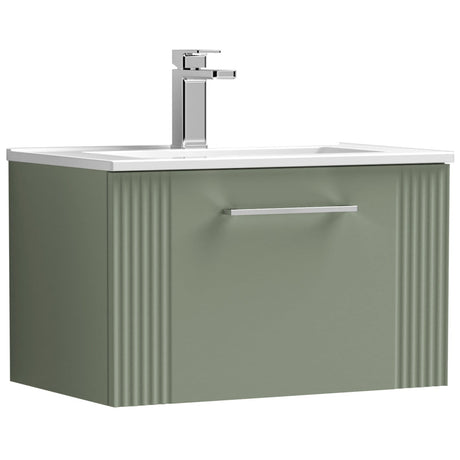 Nuie Deco 600mm Wall Hung 1 Drawer Vanity Unit & Basin Satin Green DPF894B