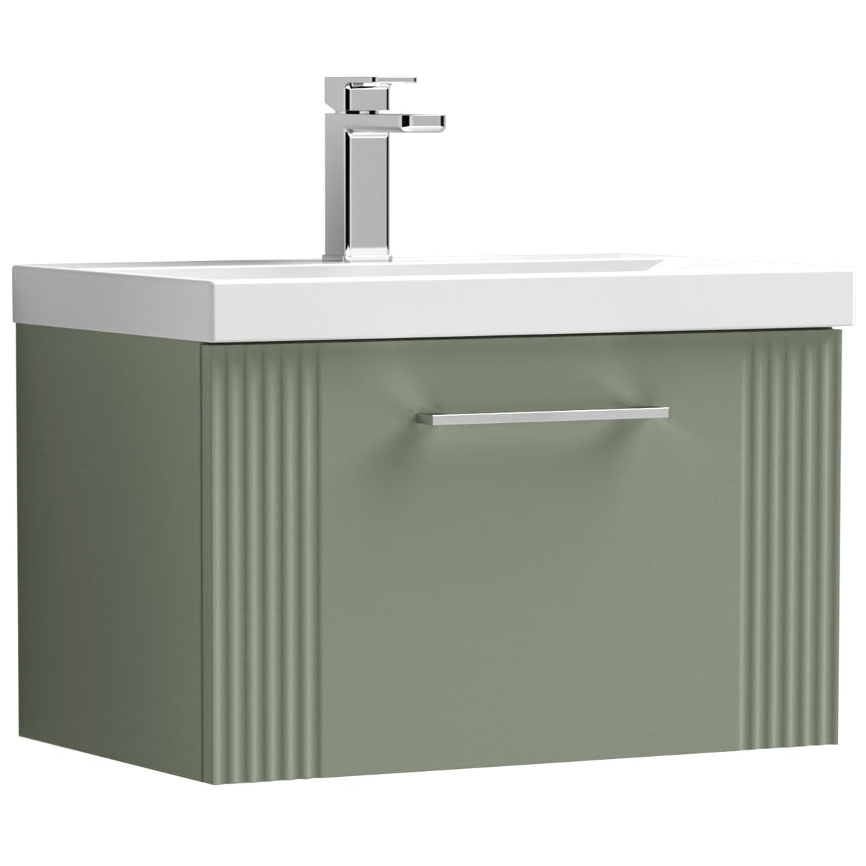 Nuie Deco 600mm Wall Hung 1 Drawer Vanity Unit & Basin Satin Green DPF894D