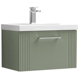 Nuie Deco 600mm Wall Hung 1 Drawer Vanity Unit & Basin Satin Green DPF894D
