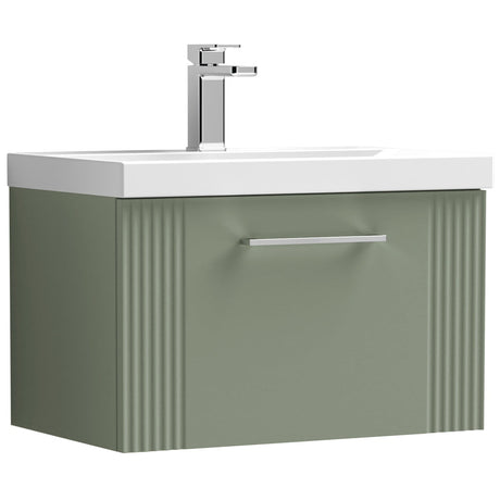 Nuie Deco 600mm Wall Hung 1 Drawer Vanity Unit & Basin Satin Green DPF894D