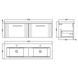 Nuie Deco 1200mm Wall Hung Double Basin Vanity Unit & Basin, 2 Drawers Satin Green DPF894F LD
