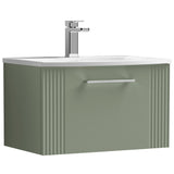Nuie Deco 600mm Wall Hung 1 Drawer Vanity Unit & Basin Satin Green DPF894G