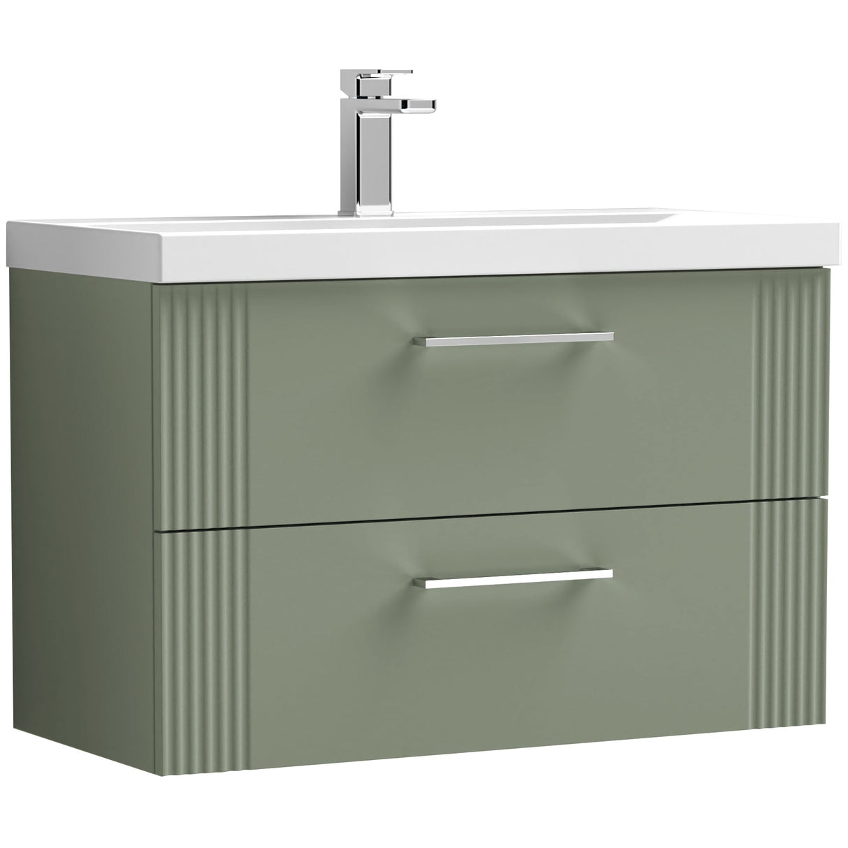 Nuie Deco 800mm Wall Hung 2 Drawer Vanity Unit & Basin Satin Green DPF895A