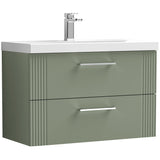 Nuie Deco 800mm Wall Hung 2 Drawer Vanity Unit & Basin Satin Green DPF895A