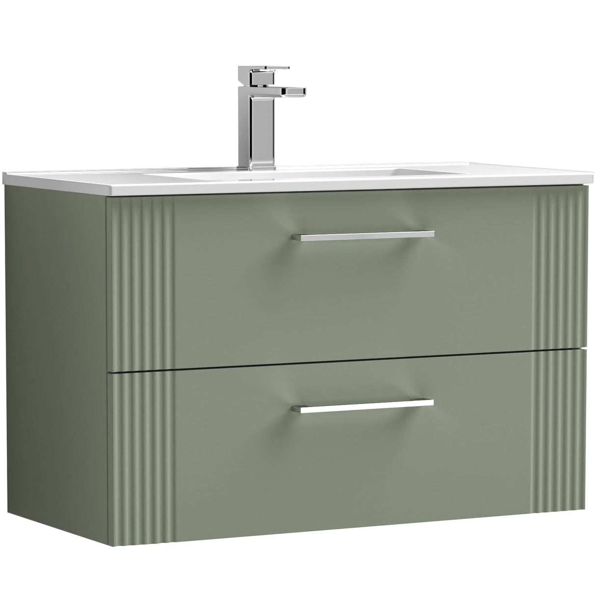 Nuie Deco 800mm Wall Hung 2 Drawer Vanity Unit & Basin Satin Green DPF895B