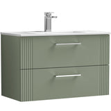 Nuie Deco 800mm Wall Hung 2 Drawer Vanity Unit & Basin Satin Green DPF895B