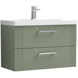 Nuie Deco 800mm Wall Hung 2 Drawer Vanity Unit & Basin Satin Green DPF895D
