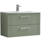 Nuie Deco 800mm Wall Hung 2 Drawer Vanity Unit & Basin Satin Green DPF895G