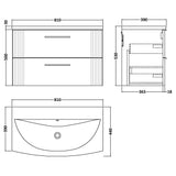 Nuie Deco 800mm Wall Hung 2 Drawer Vanity Unit & Basin Satin Green DPF895G LD