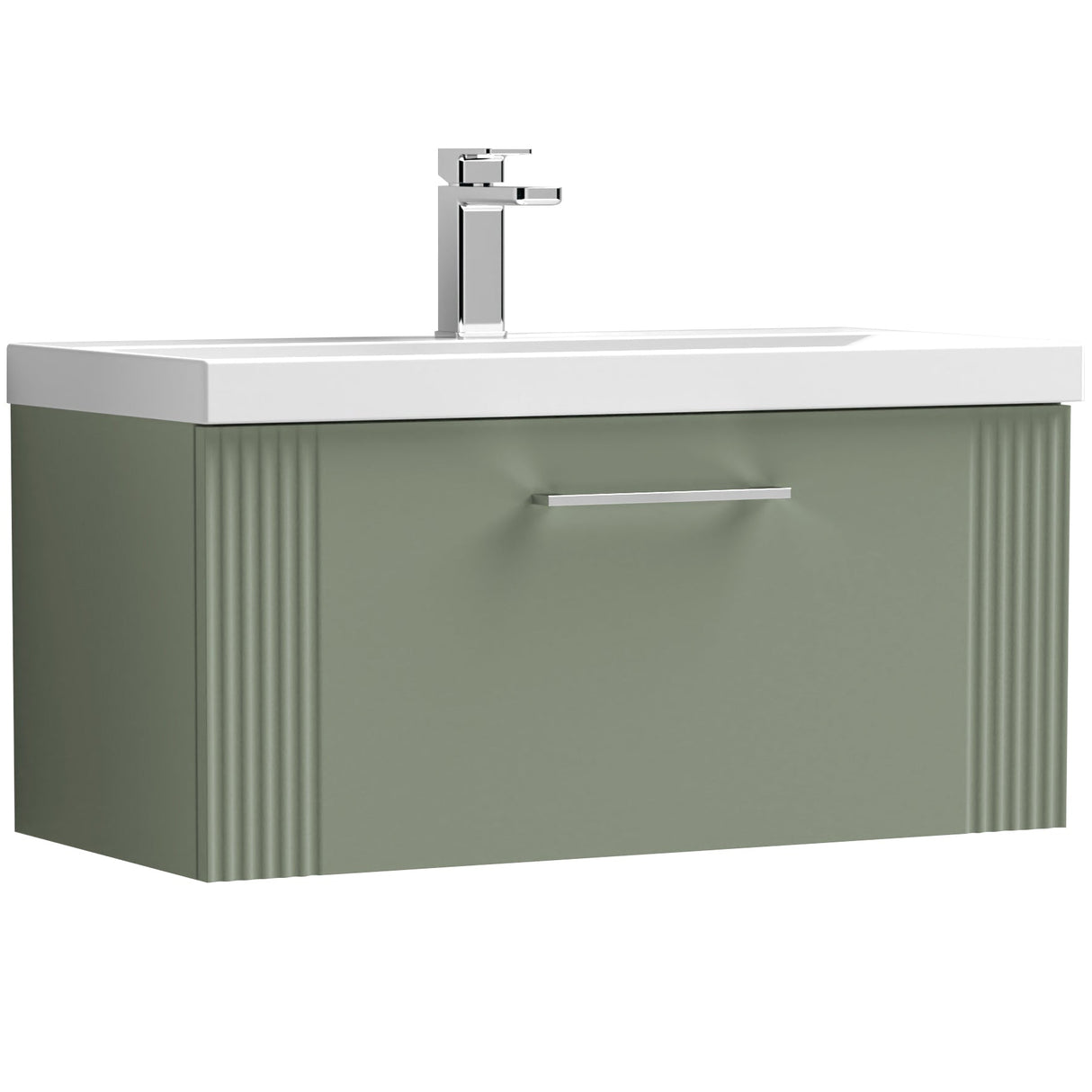 Nuie Deco 800mm Wall Hung 1 Drawer Vanity Unit & Basin Satin Green DPF896A