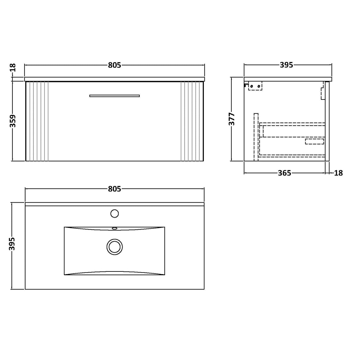 Nuie Deco 800mm Wall Hung 1 Drawer Vanity Unit & Basin Satin Green DPF896B LD