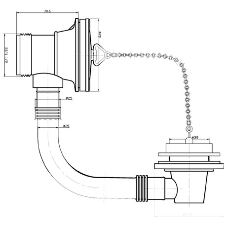 Nuie Contract Bath Overflow - Poly Plug & Ball Chain Waste Chrome E309 LD