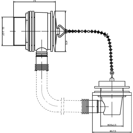 Nuie Bath Overflow - Plug & Ball Chain Waste Chrome E345 LD