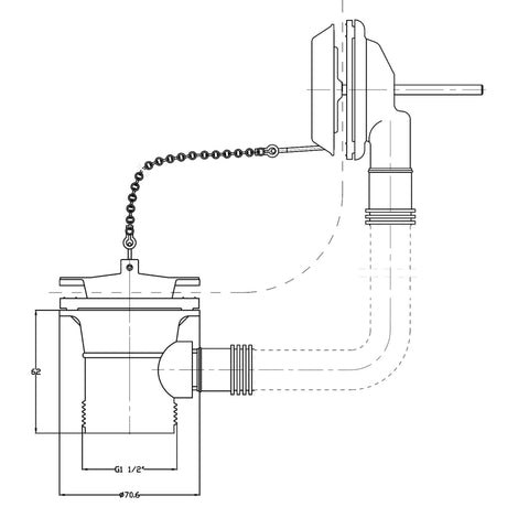Nuie Retainer Bath Waste With Overflow - Brass Plug & Ball Chain Chrome E347 LD