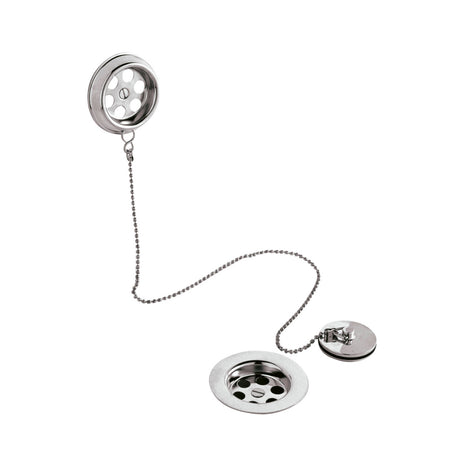 Nuie Retainer Bath Waste With Overflow - Brass Plug & Ball Chain Chrome E347