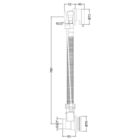 Nuie Round Extended Freeflow Bath Filler Pop-Up Waste & Overflow Chrome E358 LD
