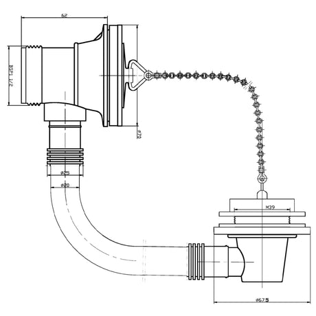 Nuie Contract Bath Overflow - Brass Plug & Ball Chain Waste Chrome E396 LD