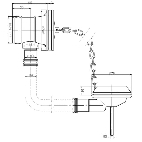 Nuie Extended Retainer Bath Waste With Overflow - Brass Plug & Link Chain Chrome EA329 LD