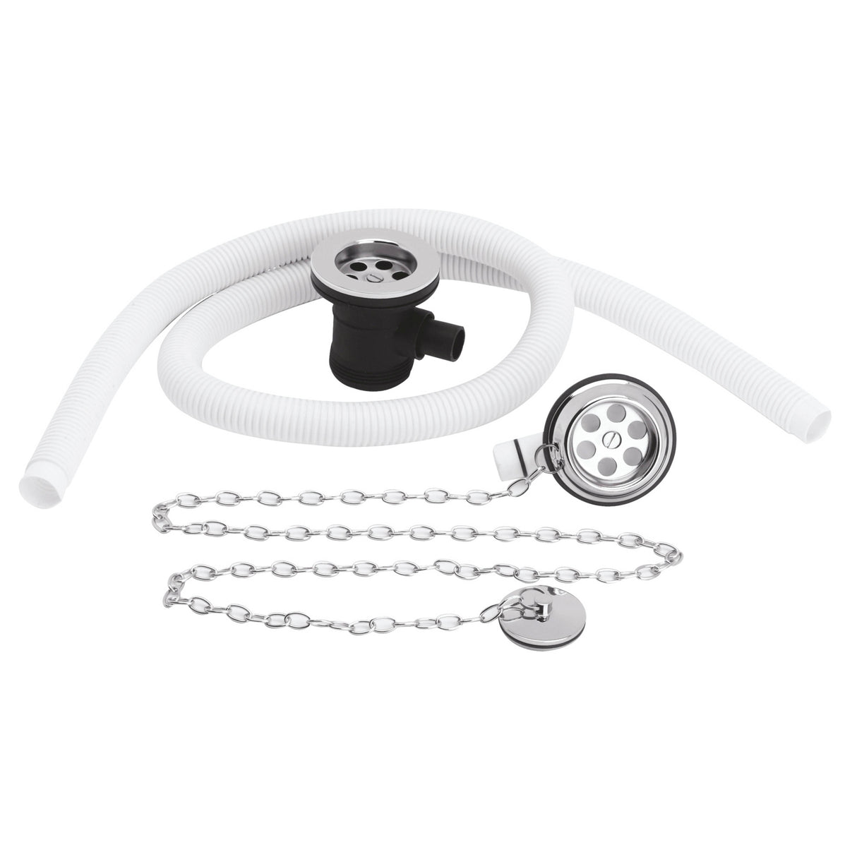 Nuie Extended Retainer Bath Waste With Overflow - Brass Plug & Link Chain Chrome EA329