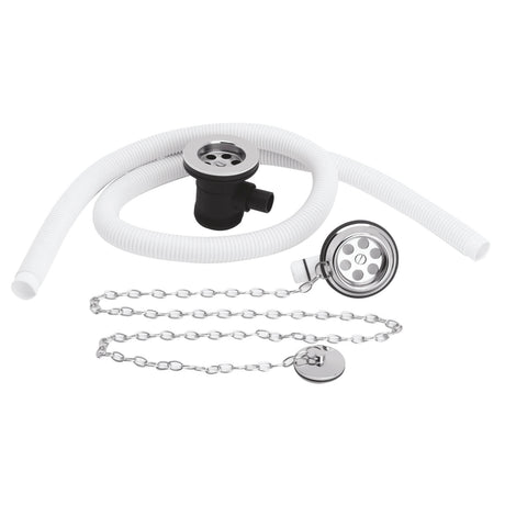 Nuie Extended Retainer Bath Waste With Overflow - Brass Plug & Link Chain Chrome EA329