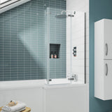 Nuie L-Shaped Fixed Bath Screen With Double Hinge - 5mm Glass (H1400 x W750-760mm) ERSBS0 LS1