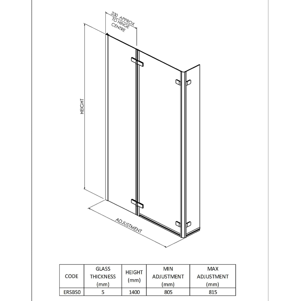 Nuie L-Shaped Fixed Bath Screen With Double Hinge - 5mm Glass (H1400 x W750-760mm) ERSBS0 LD