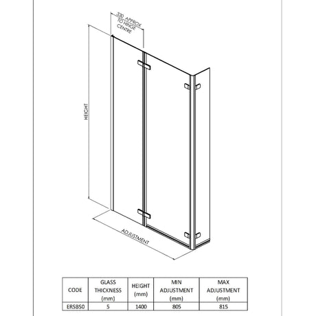 Nuie L-Shaped Fixed Bath Screen With Double Hinge - 5mm Glass (H1400 x W750-760mm) ERSBS0 LD
