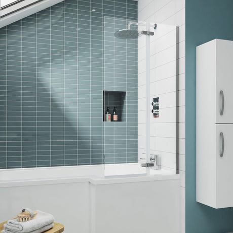 Nuie Square Fixed Bath Screen With Hinge - 5mm Glass (H1400 x W750-760mm) ERSS1 LS2