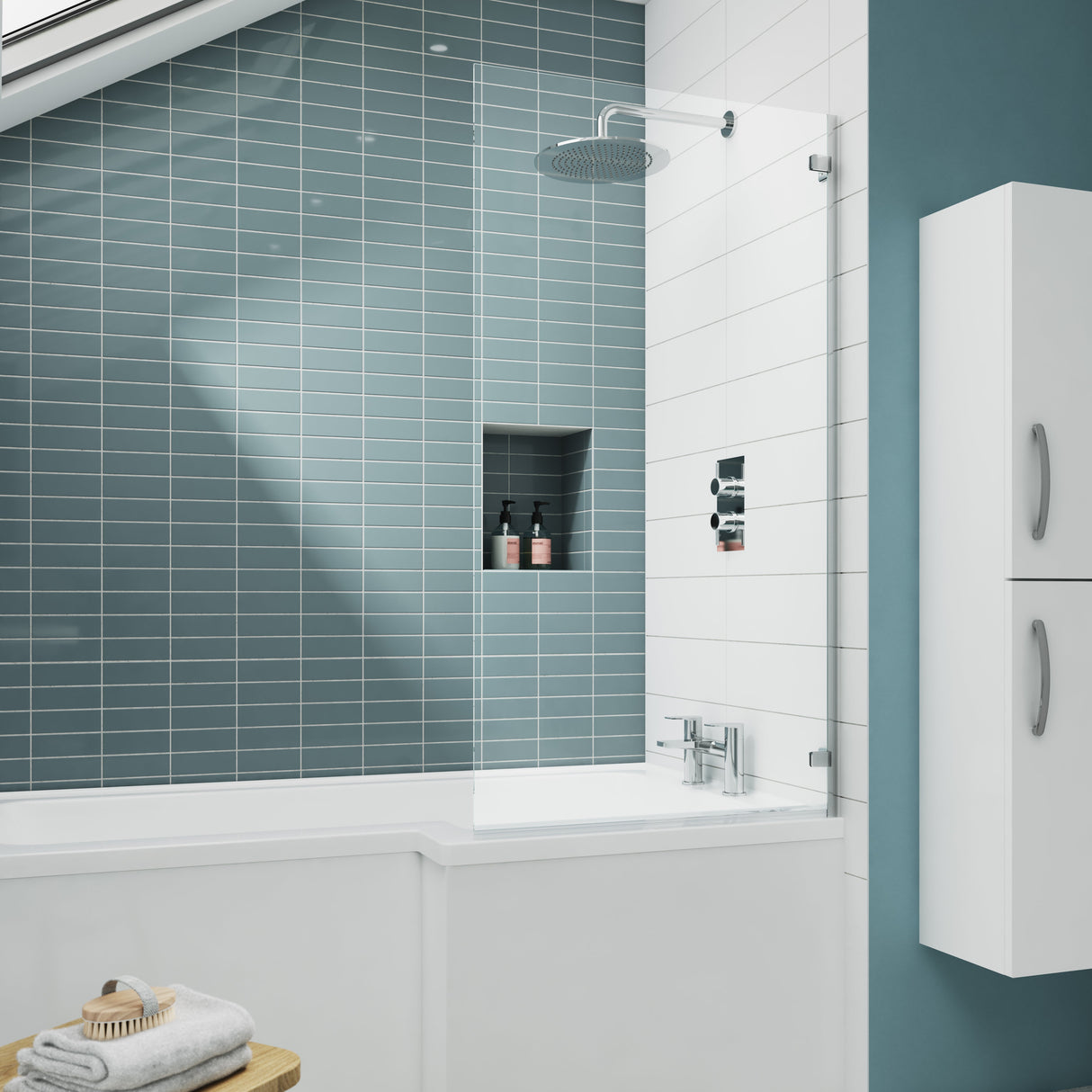 Nuie Square Hinged Bath Screen - 5mm Glass (H1410 x W782mm) ERSSQ LS2