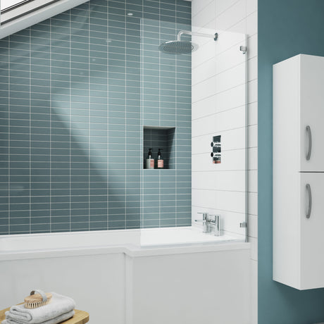 Nuie Square Hinged Bath Screen - 5mm Glass (H1410 x W782mm) ERSSQ LS2