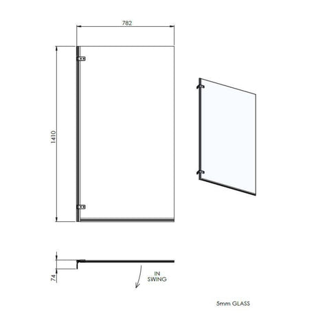 Nuie Square Hinged Bath Screen - 5mm Glass (H1410 x W782mm) ERSSQ LD