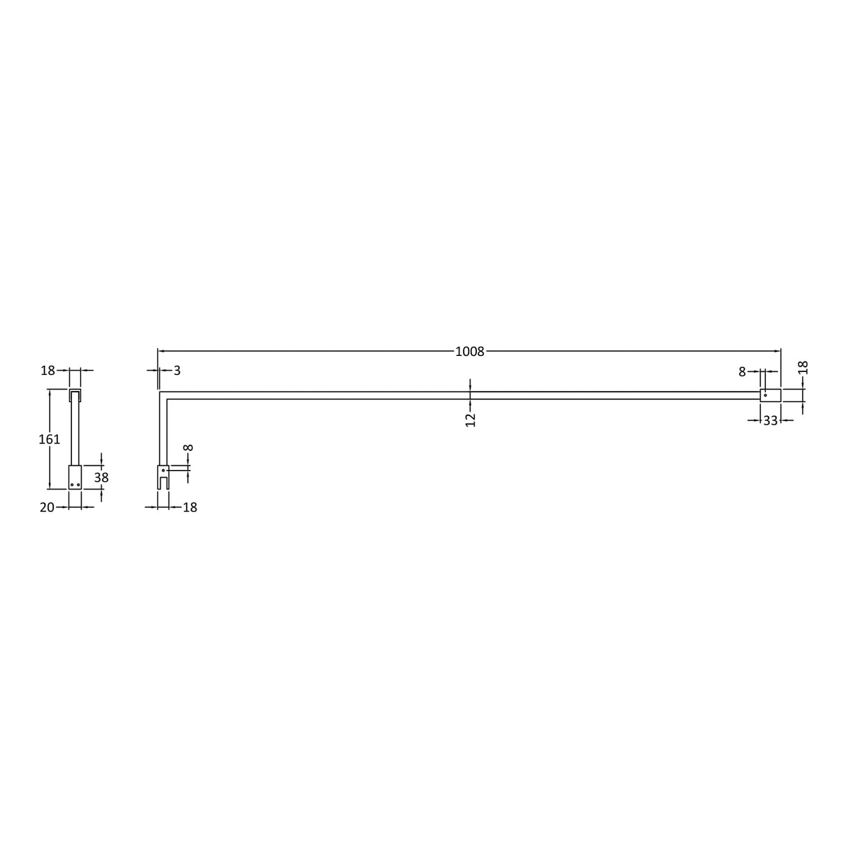 Nuie Wetroom Screen Additional Support Bar Matt Black FIX024 LD
