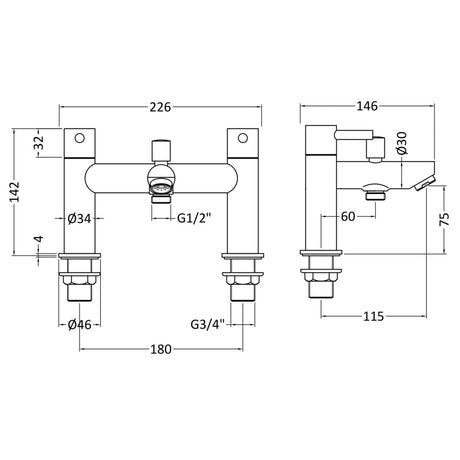 Nuie Series Two Bath Shower Mixer Tap with Shower Kit Chrome FJ314 LD