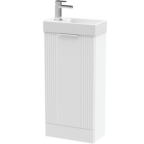Nuie Deco Compact 400mm Freestanding 1 Door Vanity Unit & Basin Satin White FLT120