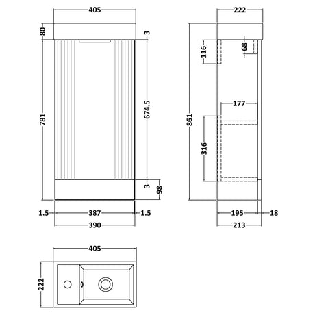 Nuie Deco Compact 400mm Freestanding 1 Door Vanity Unit & Basin Satin White FLT120 LD