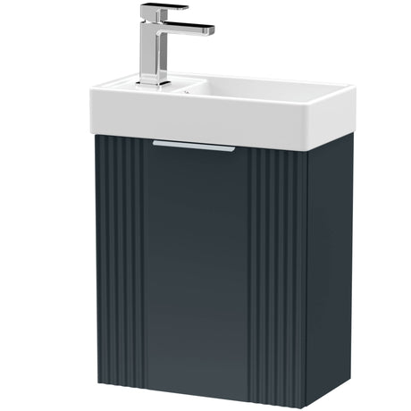 Nuie Deco Compact 400mm Wall Hung 1 Door Vanity Unit & Basin Soft Black FLT1490