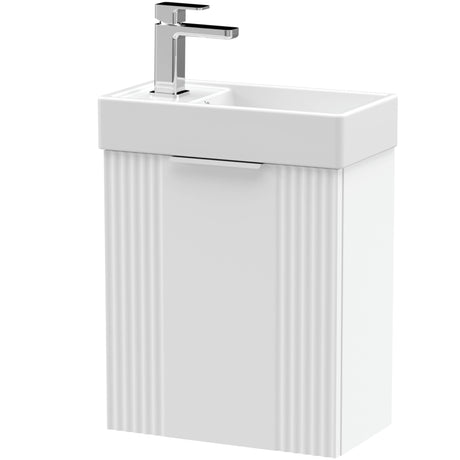 Nuie Deco Compact 400mm Wall Hung 1 Door Vanity Unit & Basin Satin White FLT190