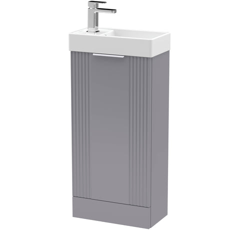 Nuie Deco Compact 400mm Freestanding 1 Door Vanity Unit & Basin Satin Grey FLT220