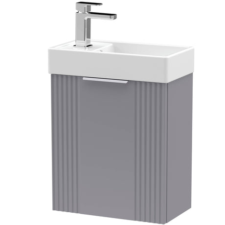 Nuie Deco Compact 400mm Wall Hung 1 Door Vanity Unit & Basin Satin Grey FLT290