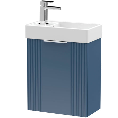 Nuie Deco Compact 400mm Wall Hung 1 Door Vanity Unit & Basin Satin Blue FLT390