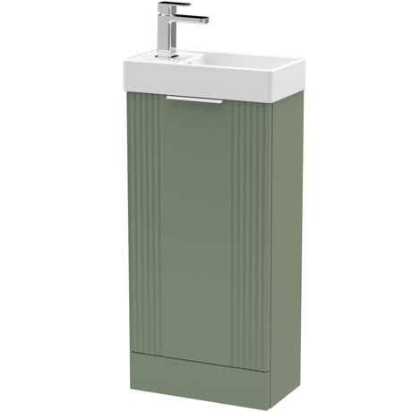 Nuie Deco Compact 400mm Freestanding 1 Door Vanity Unit & Basin Satin Green FLT820